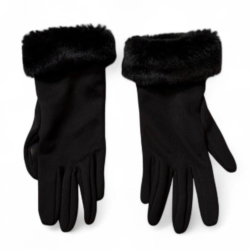 Black Faux Fur Trim Gloves, Women's One Size